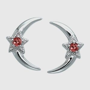 Sterling Silver Crescent Moon Garnet Post Earrings